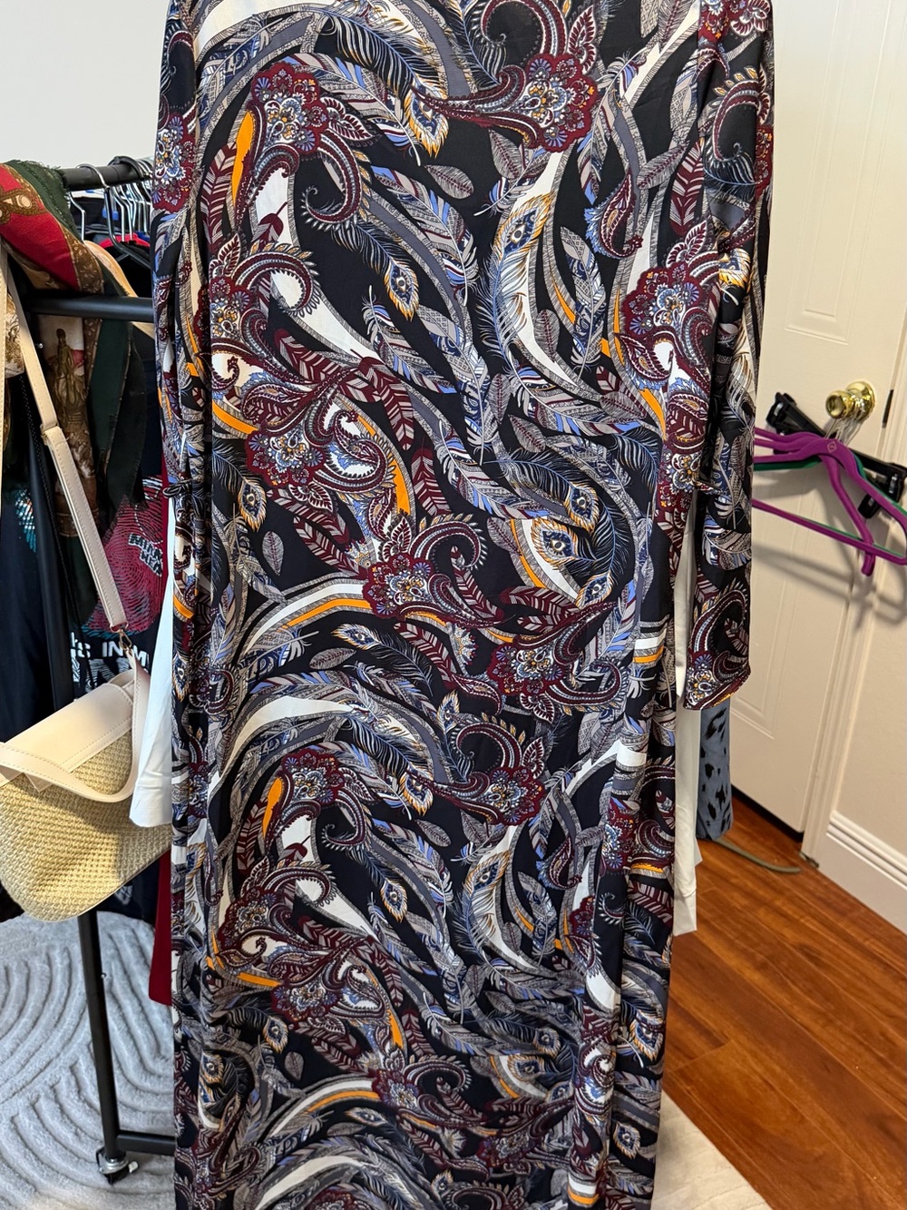 Long Sleeve Paisley Print Maxi Dress - Black/Multi
